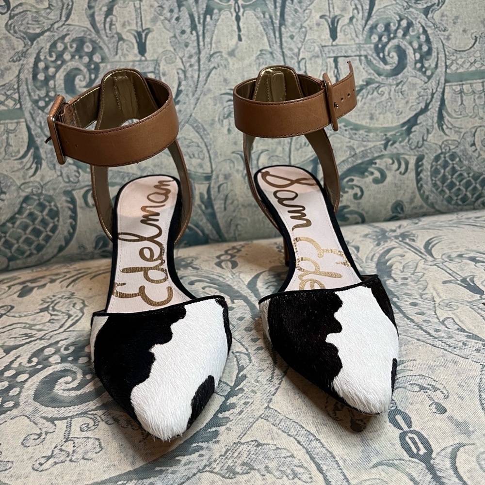 Sam Edelman Women's Black and White Ankle Strap Heels